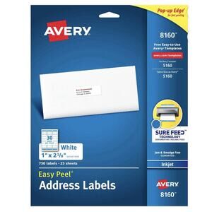 Avery Address Labels, 1" x 2-5/8", White, 750 Labels (8160)